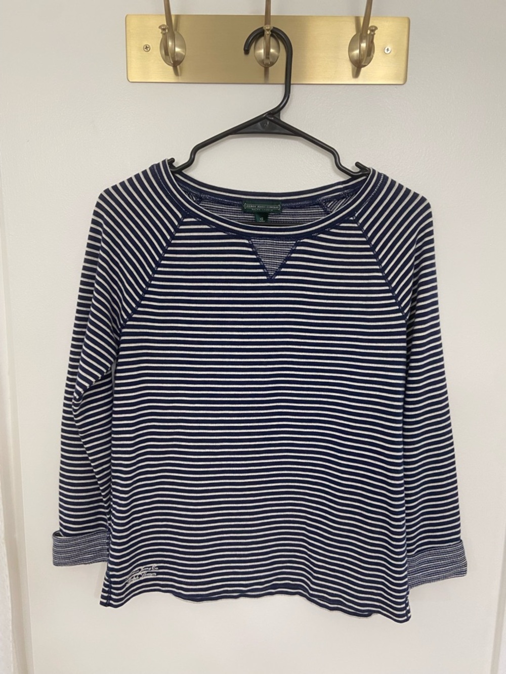 Lauren Jean Company Ralph Lauren Navy and White Striped Crewneck Top 3/4 Sleeve